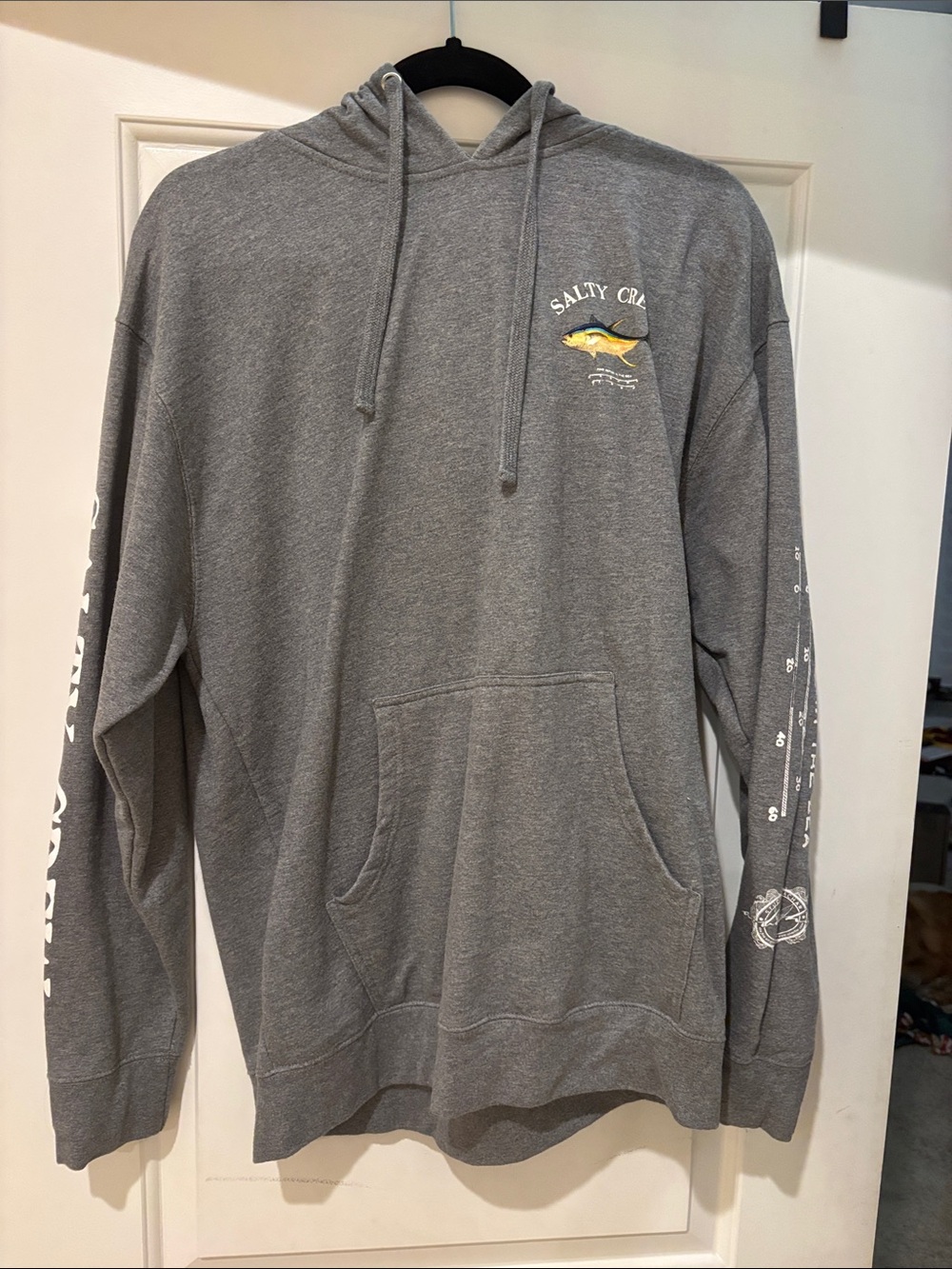 Salty Crew Gray Hooded Pullover with Yellow Fish Graphic